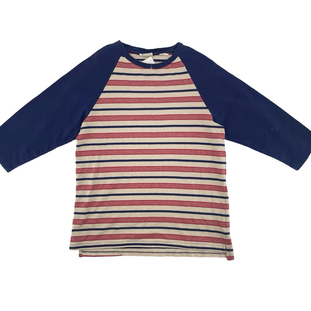 Vintage Levi's Men's LVC Baseball Sweater Raglan Striped Red Blue Cream Large